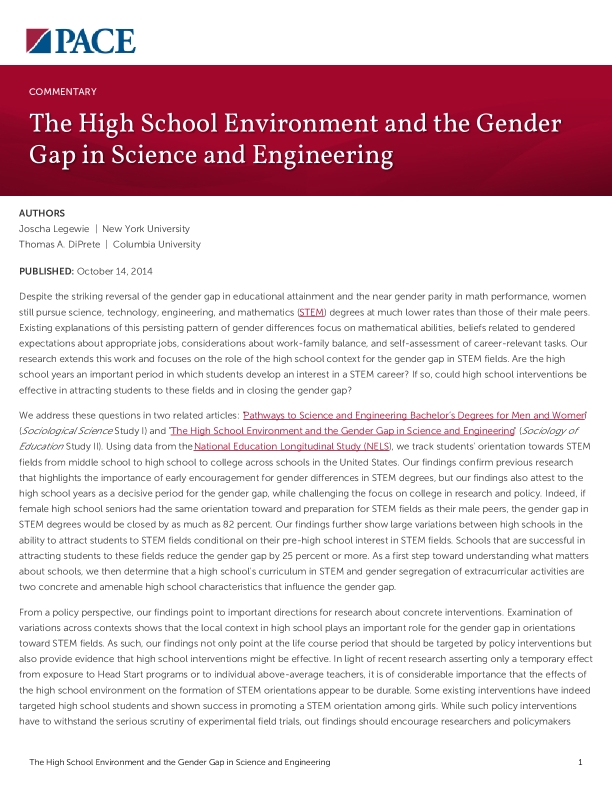 The High School Environment and the Gender Gap in Science and Engineering PDF