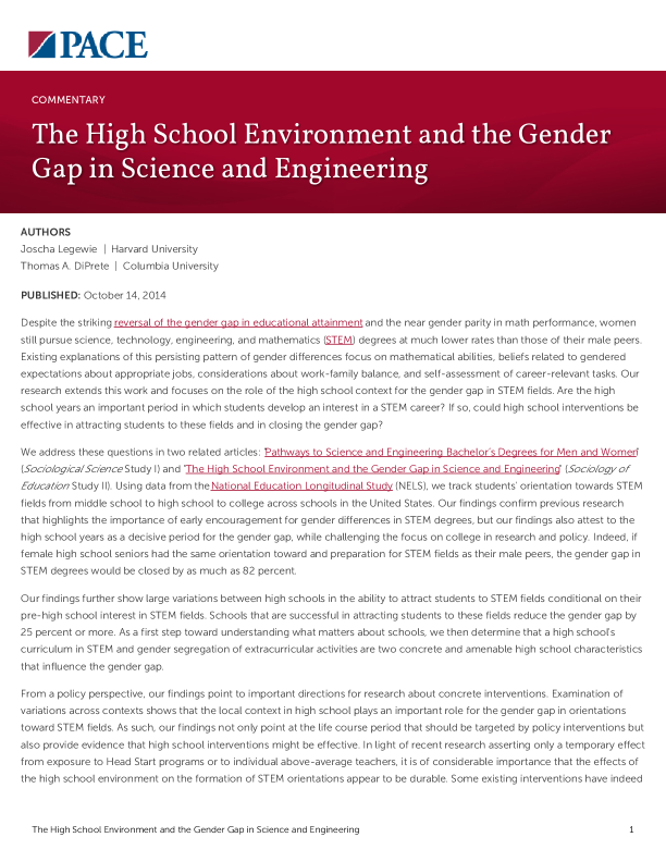 The High School Environment and the Gender Gap in Science and Engineering PDF