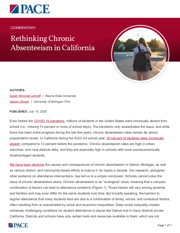 Rethinking Chronic Absenteeism in California PDF