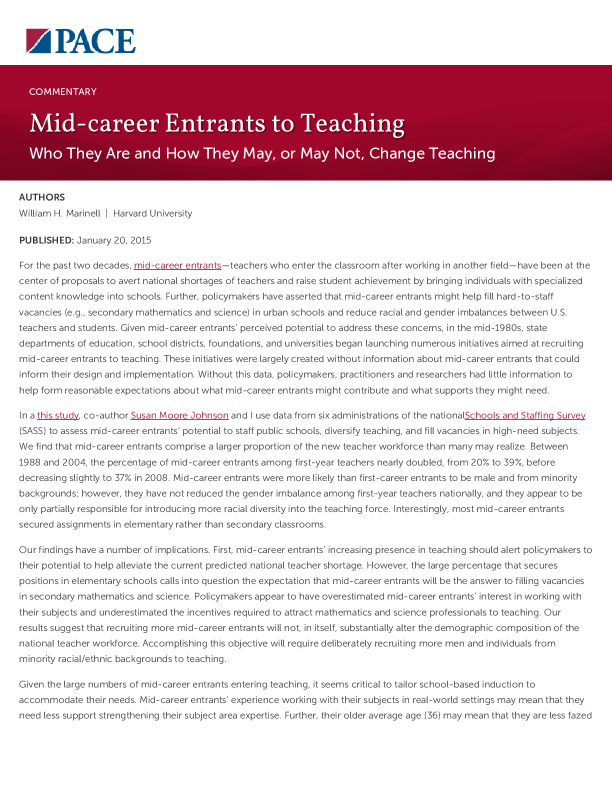 Mid-career Entrants to Teaching PDF