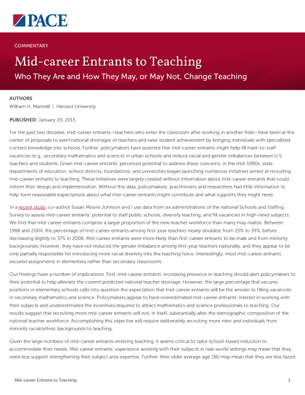 Mid-career Entrants to Teaching PDF