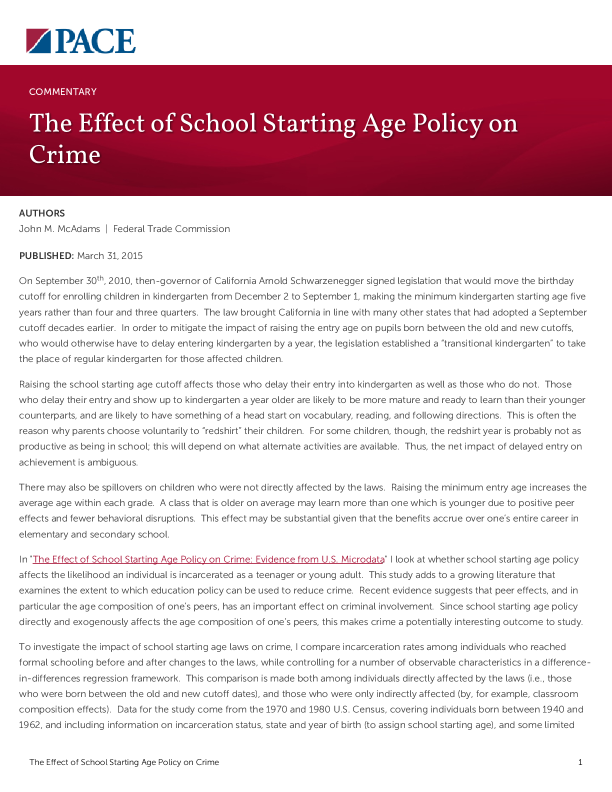 The Effect of School Starting Age Policy on Crime PDF