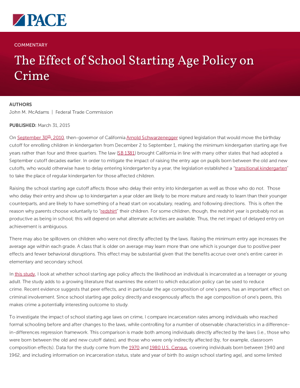 The Effect of School Starting Age Policy on Crime PDF