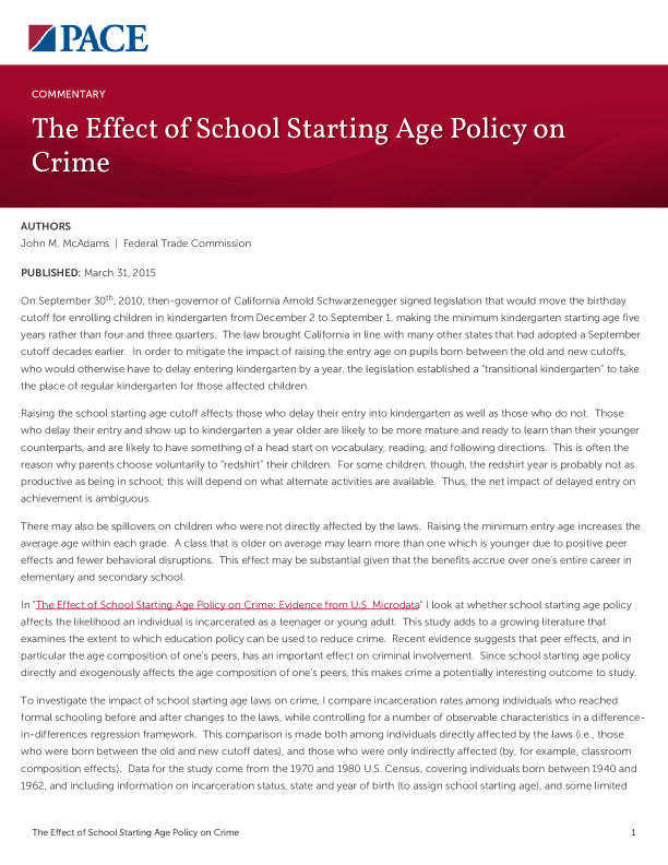 The Effect of School Starting Age Policy on Crime PDF