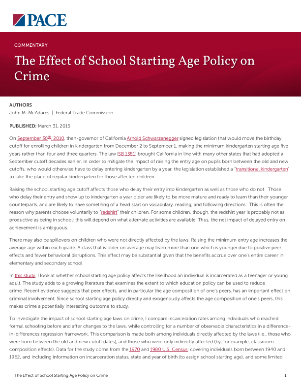 The Effect of School Starting Age Policy on Crime PDF