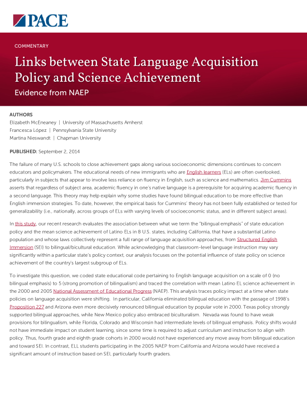 Links between State Language Acquisition Policy and Science Achievement PDF