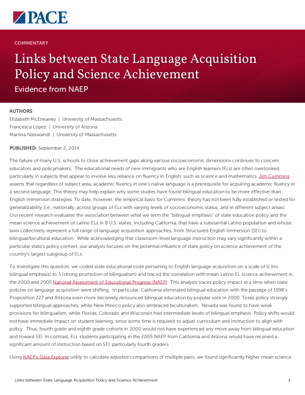 Links between State Language Acquisition Policy and Science Achievement PDF