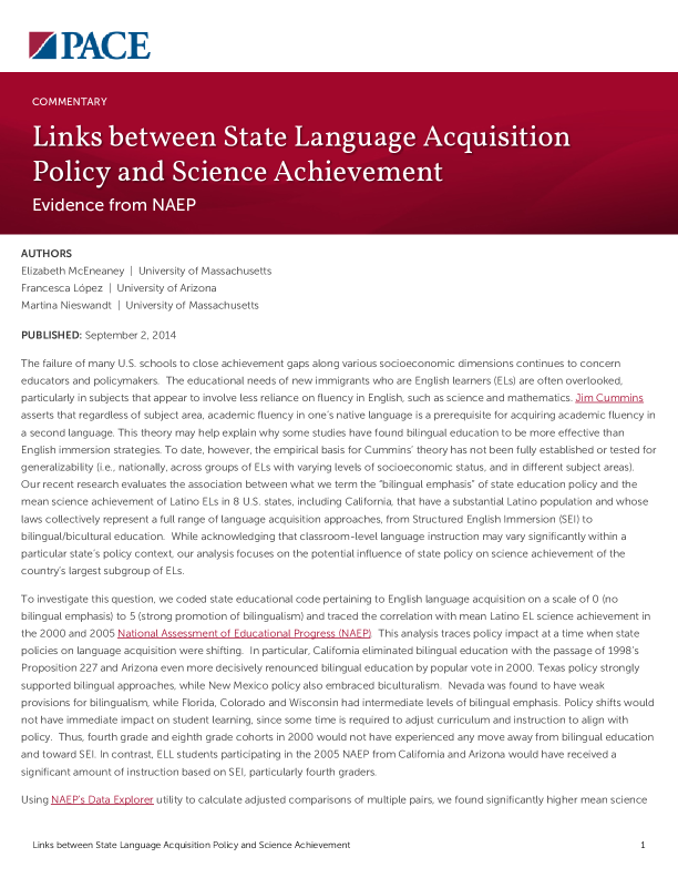 Links between State Language Acquisition Policy and Science Achievement PDF