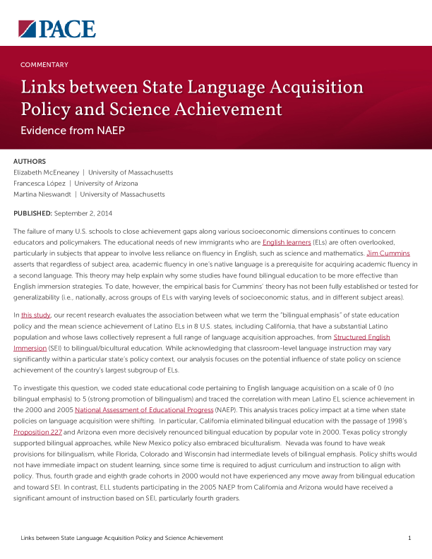 Links between State Language Acquisition Policy and Science Achievement PDF