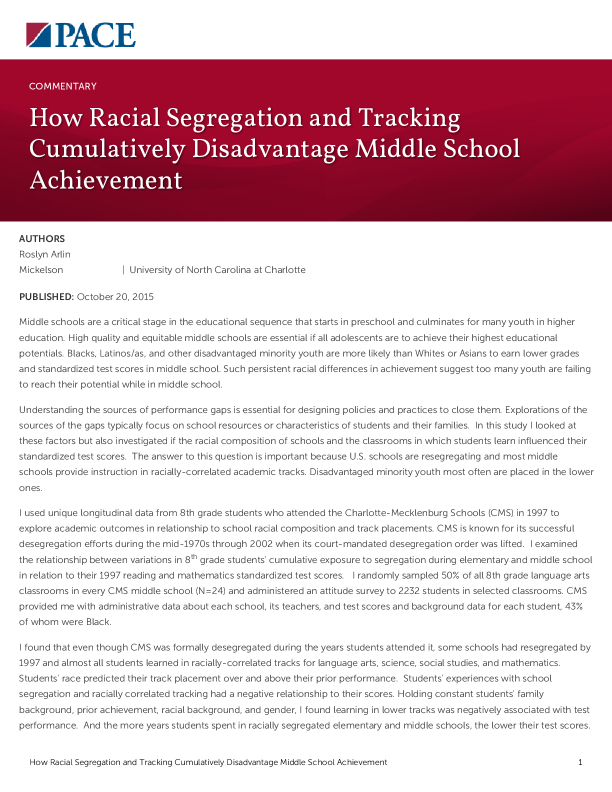 How Racial Segregation and Tracking Cumulatively Disadvantage Middle School Achievement PDF
