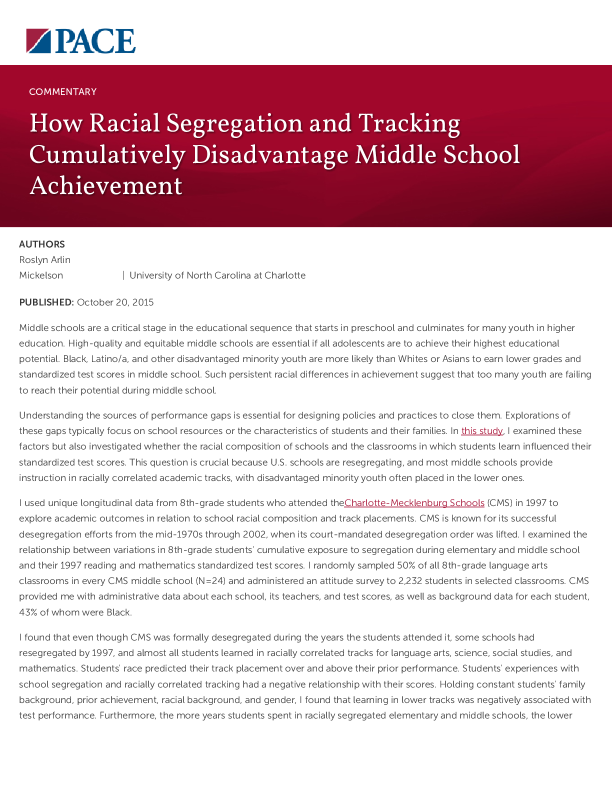 How Racial Segregation and Tracking Cumulatively Disadvantage Middle School Achievement PDF