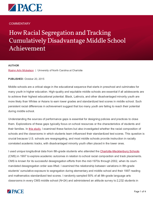 How Racial Segregation and Tracking Cumulatively Disadvantage Middle School Achievement PDF