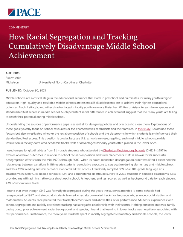 How Racial Segregation and Tracking Cumulatively Disadvantage Middle School Achievement PDF