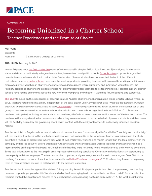 Becoming Unionized in a Charter School PDF