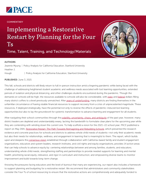 Implementing a Restorative Restart by Planning for the Four Ts PDF