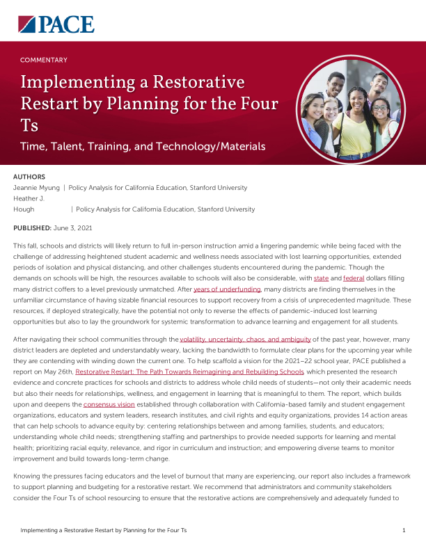 Implementing a Restorative Restart by Planning for the Four Ts PDF