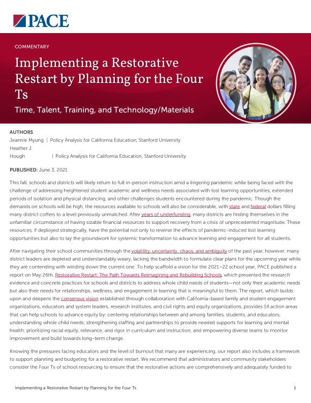 Implementing a Restorative Restart by Planning for the Four Ts PDF