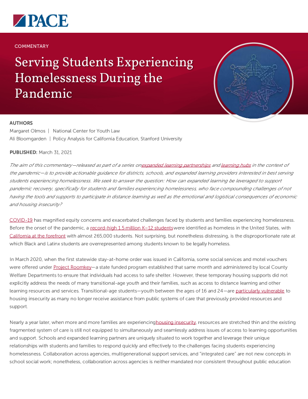 Serving Students Experiencing Homelessness During the Pandemic PDF