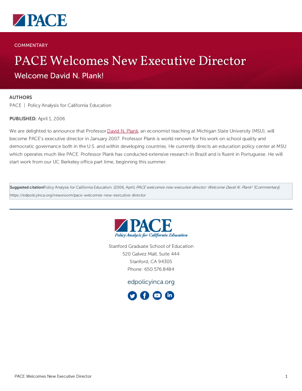 PACE Welcomes New Executive Director PDF