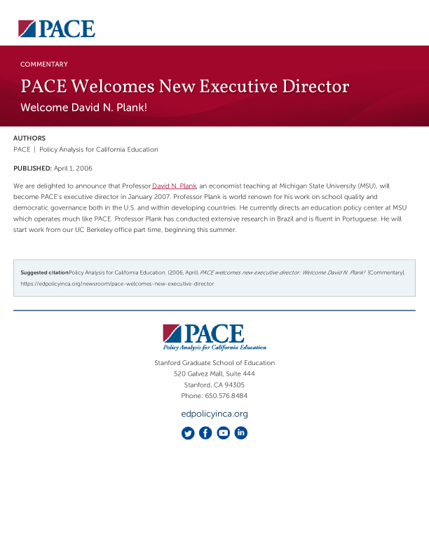 PACE Welcomes New Executive Director PDF