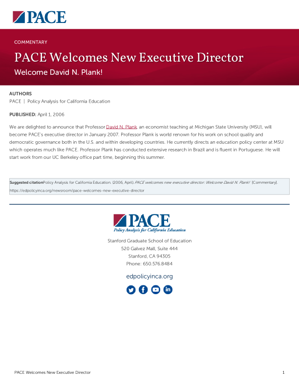PACE Welcomes New Executive Director PDF