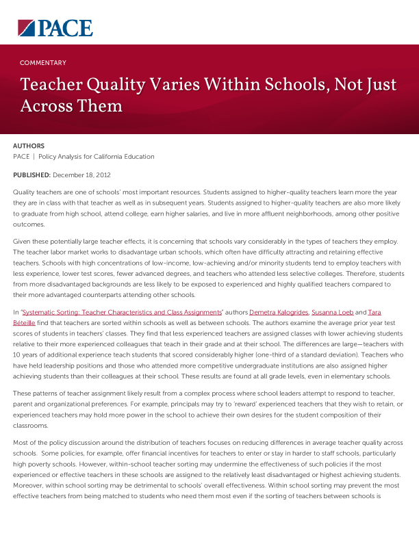 Teacher Quality Varies Within Schools, Not Just Across Them PDF