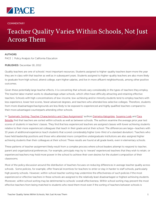 Teacher Quality Varies Within Schools, Not Just Across Them PDF
