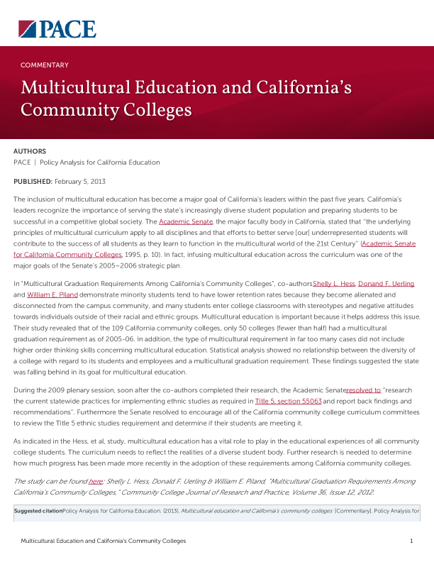 Multicultural Education and California’s Community Colleges PDF