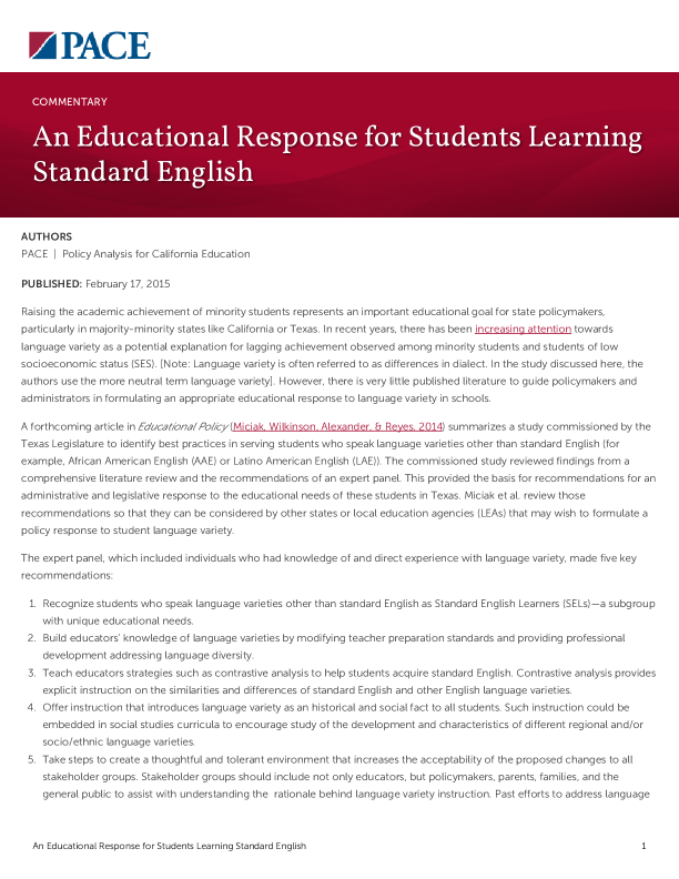 An Educational Response for Students Learning Standard English PDF