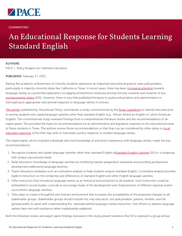 An Educational Response for Students Learning Standard English PDF