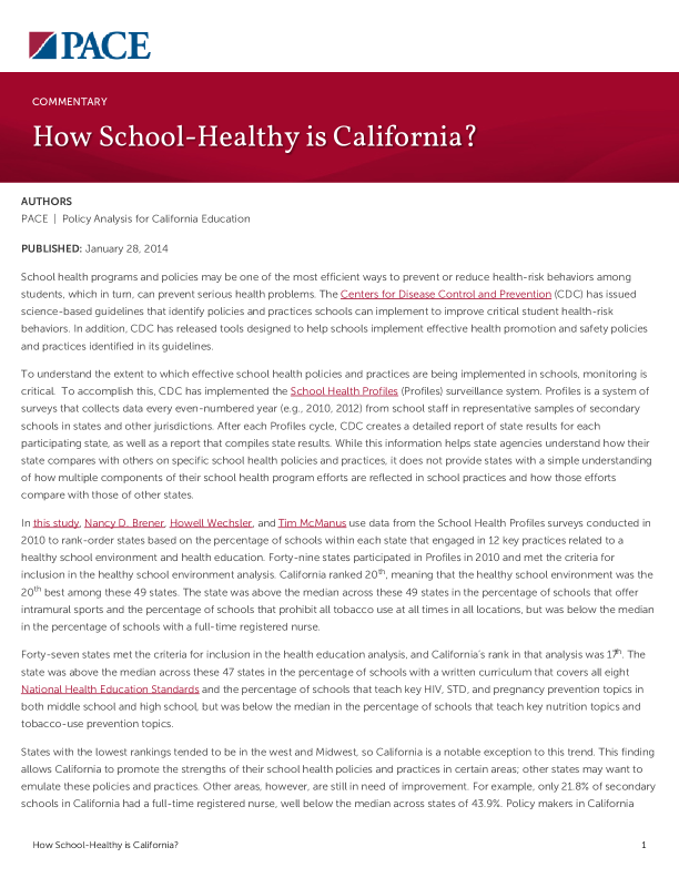 How School-Healthy is California? PDF