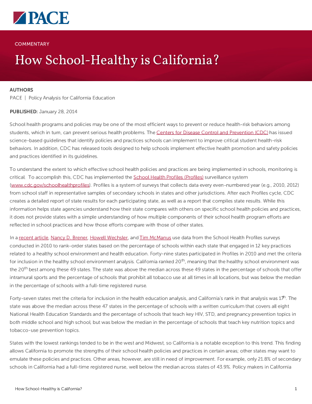 How School-Healthy is California? PDF