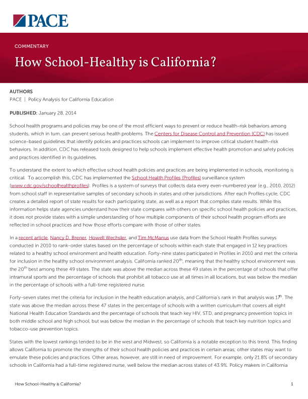 How School-Healthy is California? PDF