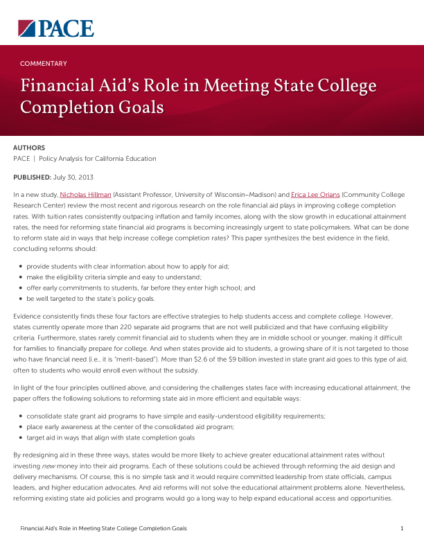 Financial Aid’s Role in Meeting State College Completion Goals PDF