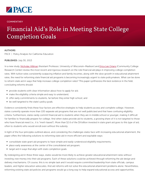 Financial Aid’s Role in Meeting State College Completion Goals PDF