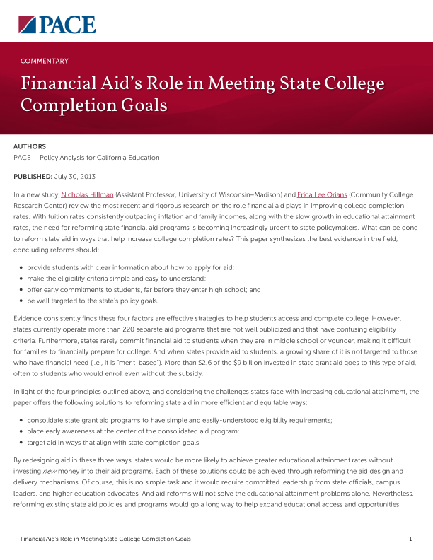 Financial Aid’s Role in Meeting State College Completion Goals PDF