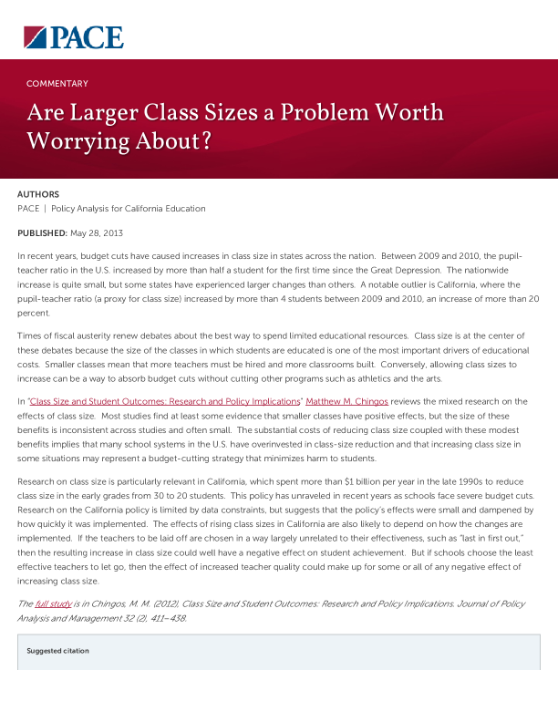 Are Larger Class Sizes a Problem Worth Worrying About? PDF