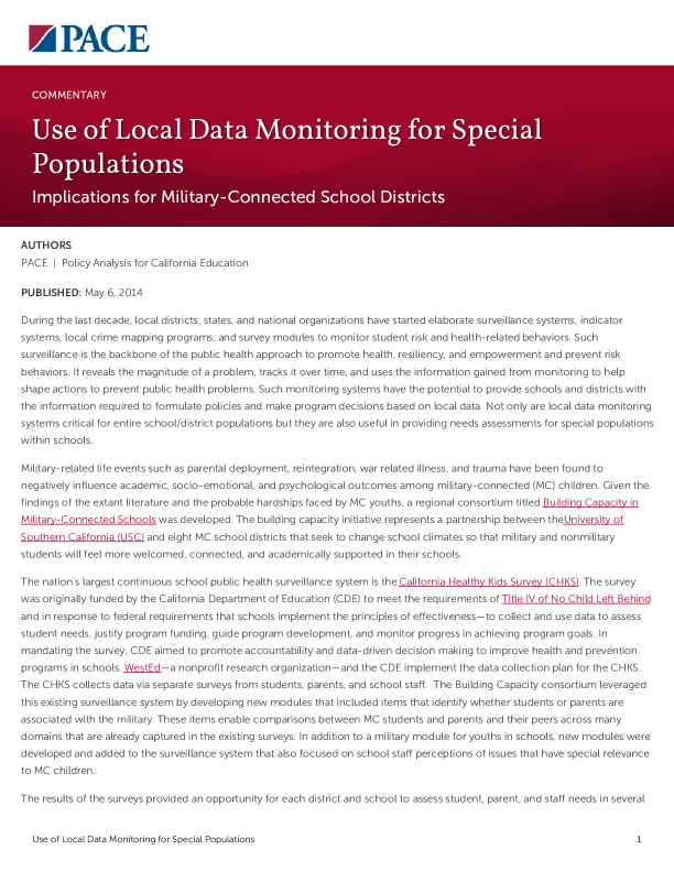 Use of Local Data Monitoring for Special Populations PDF