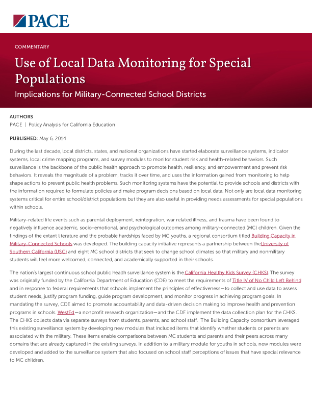 Use of Local Data Monitoring for Special Populations PDF