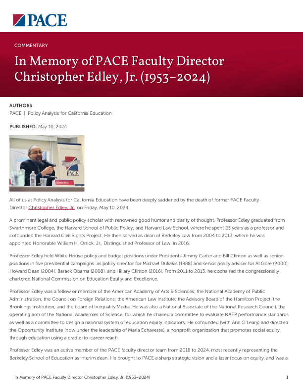 In Memory of PACE Faculty Director Christopher Edley, Jr. (1953–2024) PDF