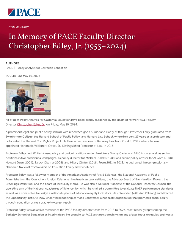 In Memory of PACE Faculty Director Christopher Edley, Jr. (1953–2024) PDF