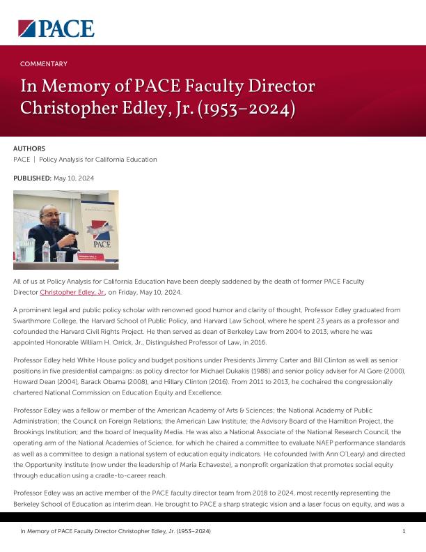 In Memory of PACE Faculty Director Christopher Edley, Jr. (1953–2024) PDF