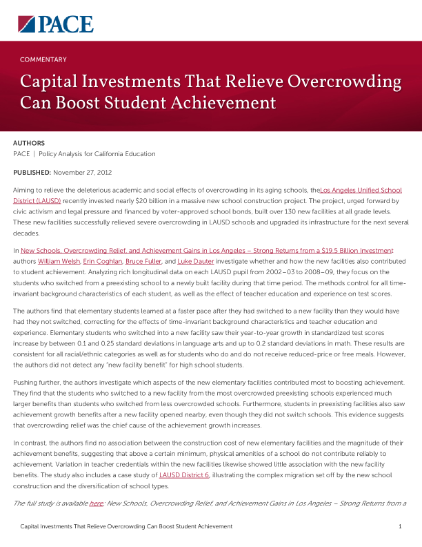 Capital Investments That Relieve Overcrowding Can Boost Student Achievement PDF
