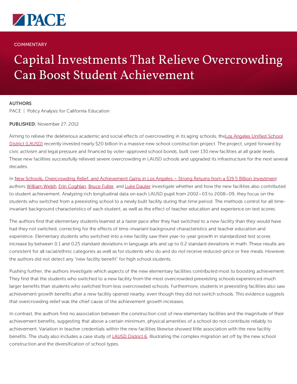 Capital Investments That Relieve Overcrowding Can Boost Student Achievement PDF