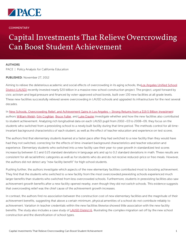 Capital Investments That Relieve Overcrowding Can Boost Student Achievement PDF
