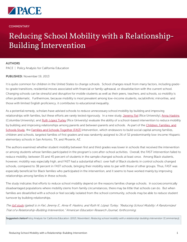 Reducing School Mobility with a Relationship-Building Intervention PDF