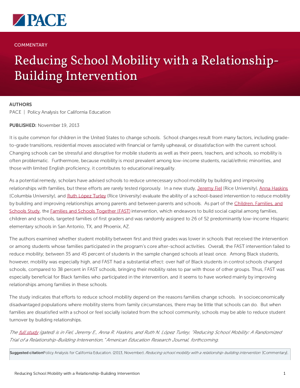 Reducing School Mobility with a Relationship-Building Intervention PDF