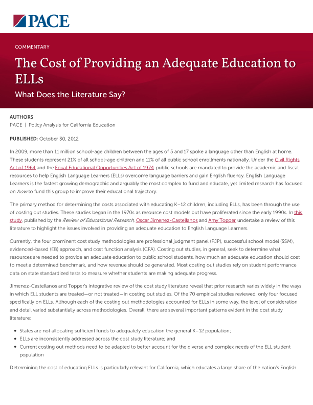 The Cost of Providing an Adequate Education to ELLs PDF