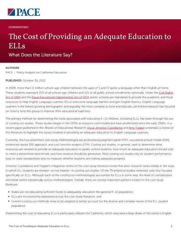 The Cost of Providing an Adequate Education to ELLs PDF