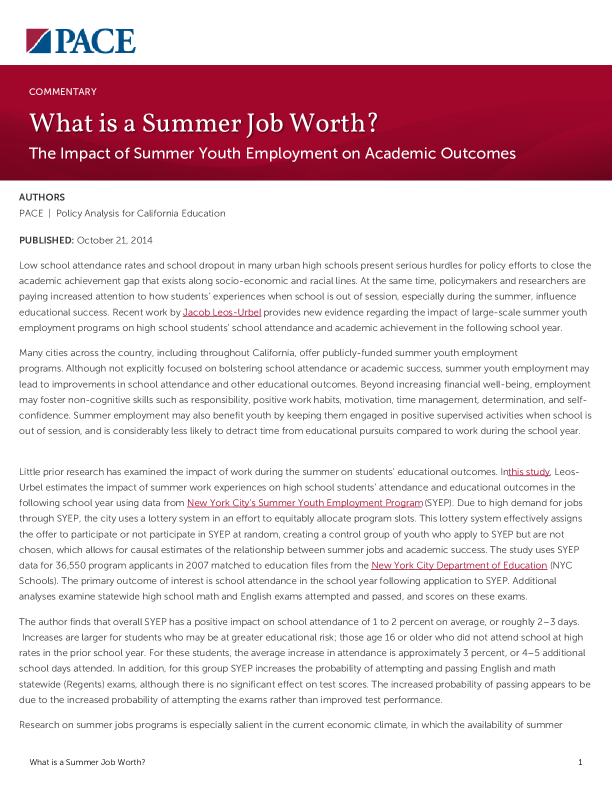 What is a Summer Job Worth? PDF